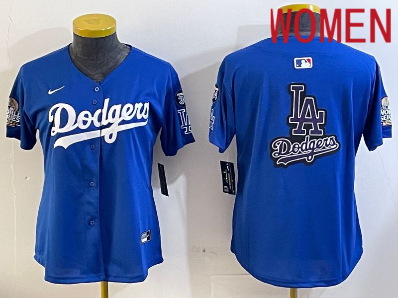 Women Los Angeles Dodgers blank 2024 World series patch blue jersey 202411278